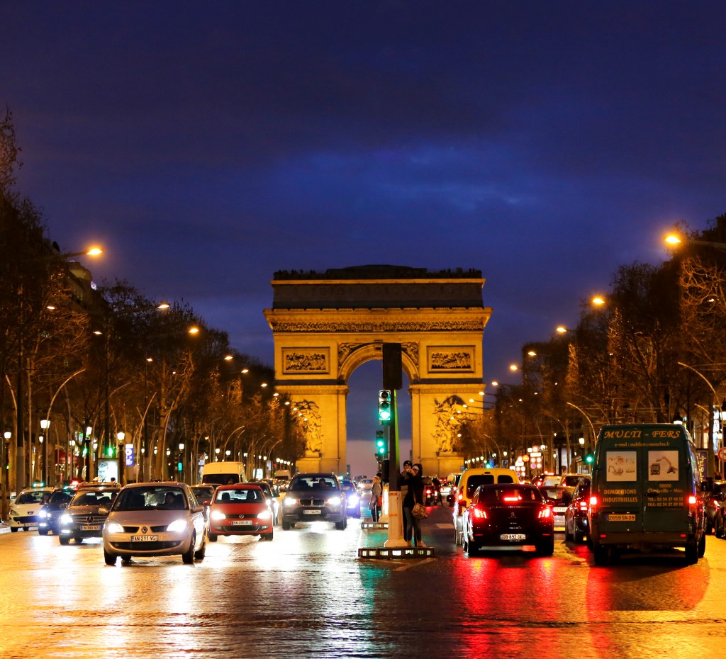 Champs-Élysées, looking up at the Arc de Triomphe,